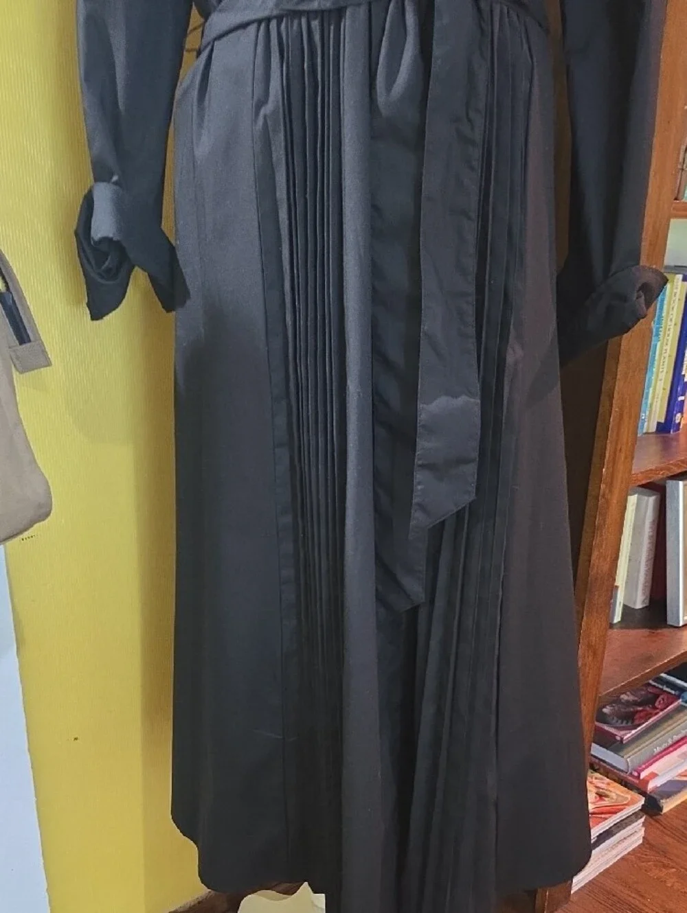 Banana Republic Black Pleated Midi Shirtdress with Tie Belt